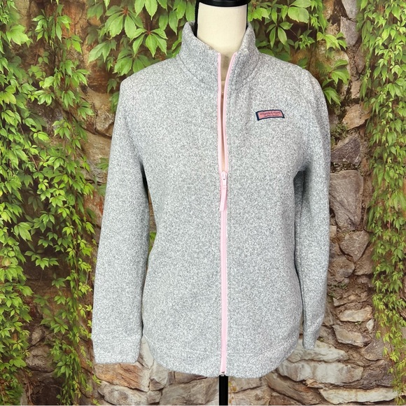 VINEYARD VINES Girls' Heathered Gray Zip Front Fleece, XL - Picture 2 of 11
